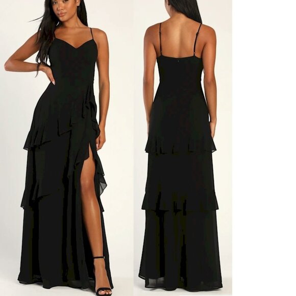 Lulus Blessed with Beauty Black Ruffled Sleeveless Maxi Dress Size Small NWT - Picture 1 of 5